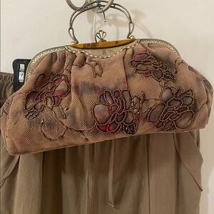 Beaded Floral Appliqué Tan Women’s Handbag Crossover